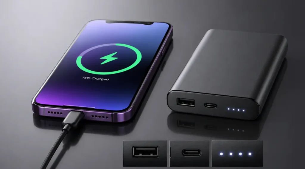 power bank portas USB-C USB-A carregamento rápido