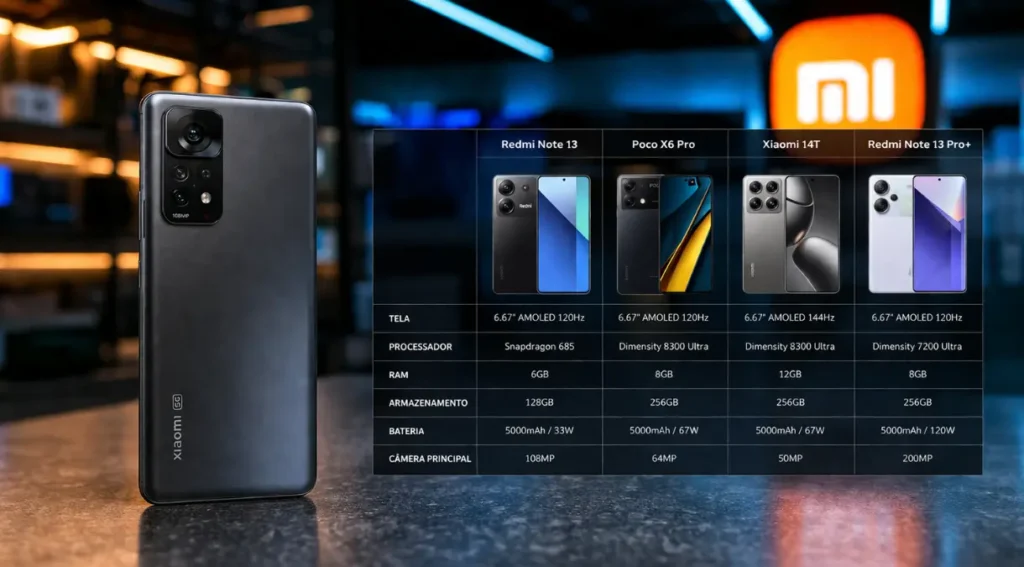 Xiaomi Custo-Benefício em 2026: Guia Completo para Escolher o Modelo Certo 4 comparativo celulares Xiaomi por faixa de preco 2026