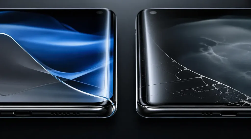 Película de Vidro ou Hidrogel: Qual Protege Melhor Seu Celular em 2026? 3 película hidrogel vs vidro temperado tela curva smartphone