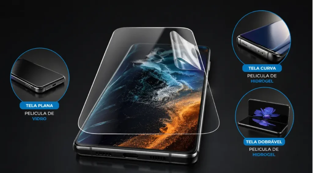Película de Vidro ou Hidrogel: Qual Protege Melhor Seu Celular em 2026? 4 tipos de tela smartphone qual pelicula usar vidro hidrogel