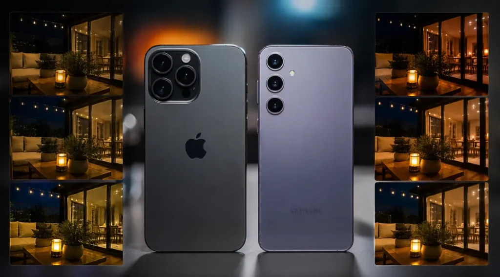 iPhone 15 vs Galaxy S24: Qual Vale Mais a Pena em 2026? 5 comparação foto noturna iPhone 15 Galaxy S24