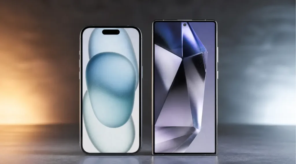 iPhone 15 vs Galaxy S24: Qual Vale Mais a Pena em 2026? 2 iPhone 15 vs Galaxy S24 comparação design frente