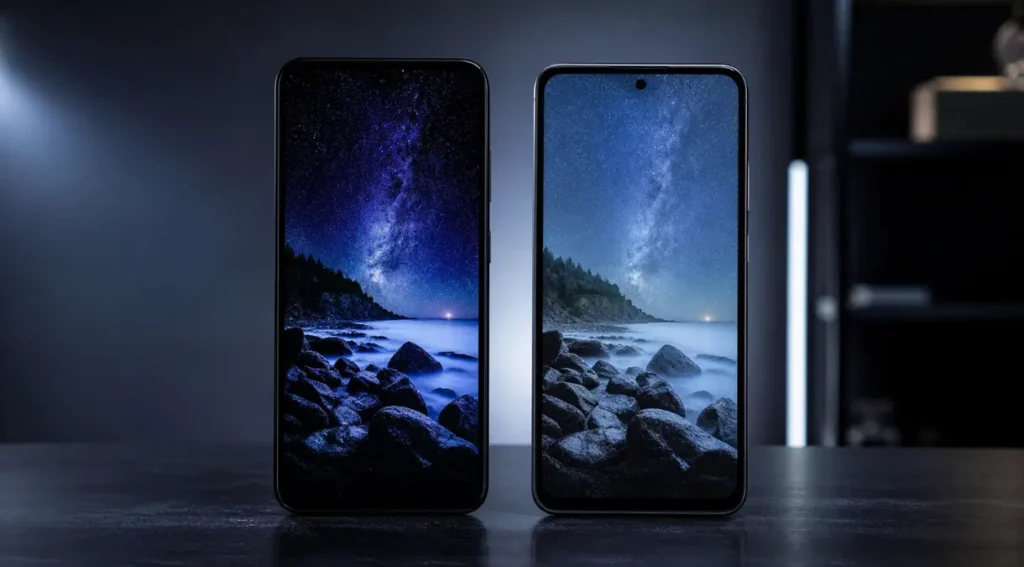 Moto G54 vs Galaxy A25: Qual Comprar em 2026? 3 comparação tela Moto G54 vs Galaxy A25 AMOLED LCD
