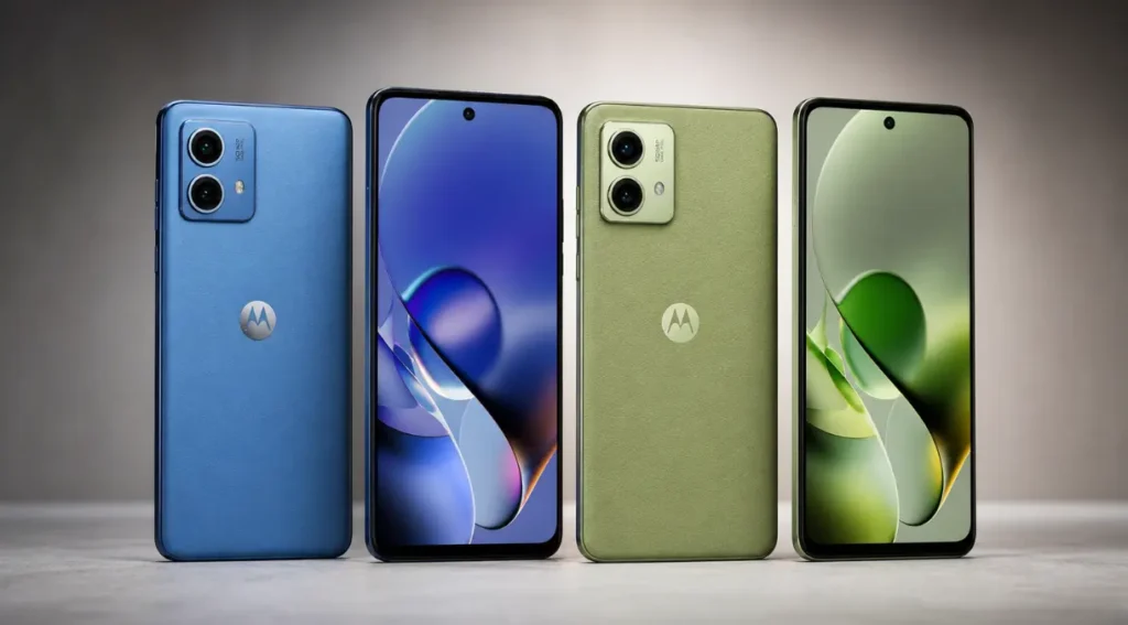 Review Moto G54: Vale a Pena Comprar em 2026? 2 moto g54 design frente verso azul verde vegan leather