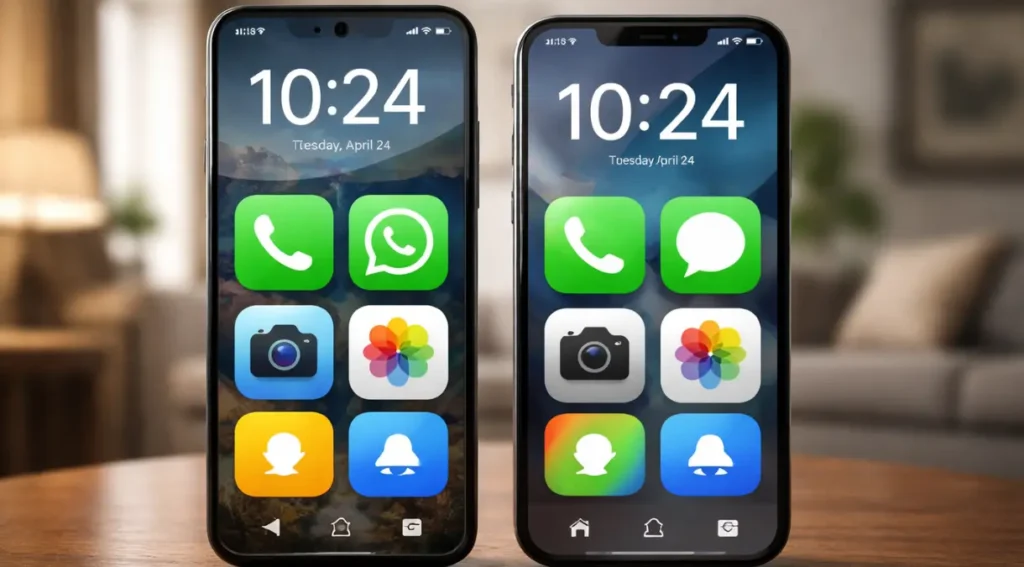 comparativo celular idoso android iphone tela grande ícones