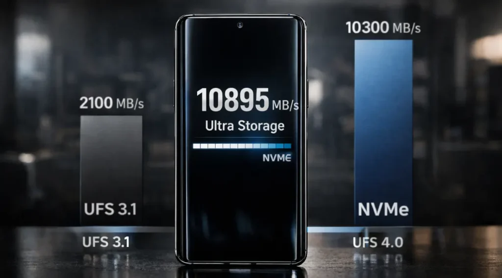 comparativo velocidade armazenamento UFS 4.0 NVMe smartphone