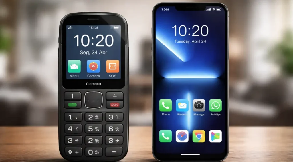 celular botão grande idoso vs smartphone comparativo