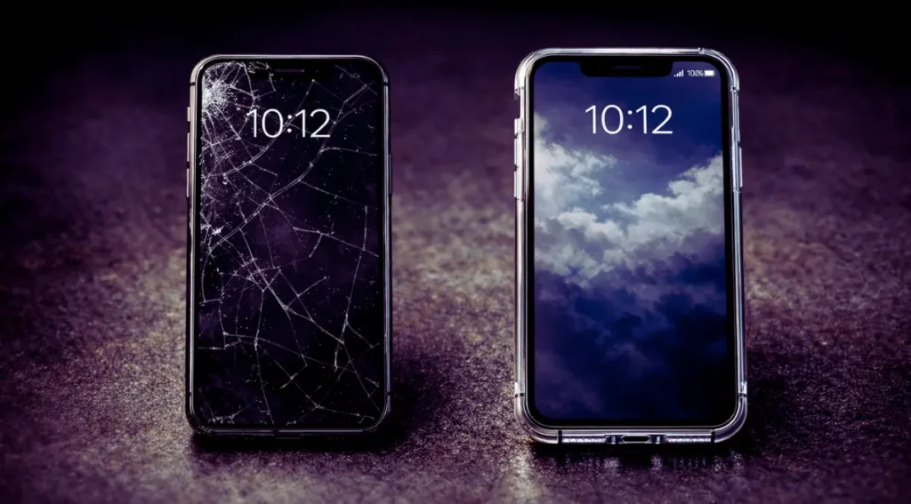 celular com tela trincada vs protegido com capinha durabilidade