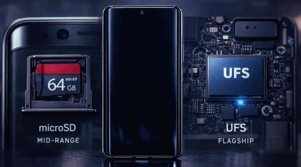 microsd vs armazenamento interno UFS velocidade comparativo