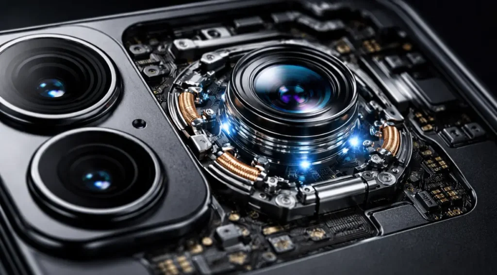 módulo câmera smartphone OIS estabilização óptica imagem componentes internos