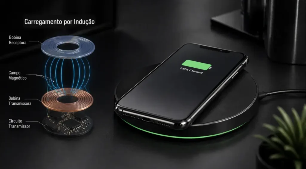 como funciona carregamento por indução diagrama bobinas