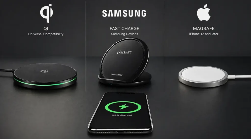 comparativo padrões carregamento sem fio Qi2 MagSafe Samsung 2026