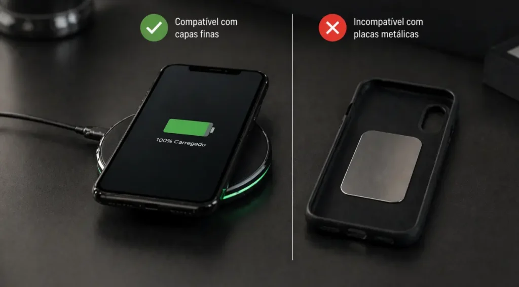 capa celular compatível carregamento sem fio placa metálica incompatível