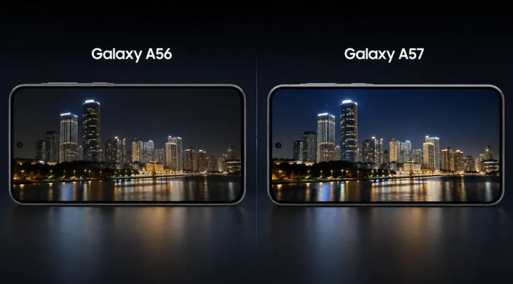 foto noturna Galaxy A57 vs A56 comparação câmera modo noite