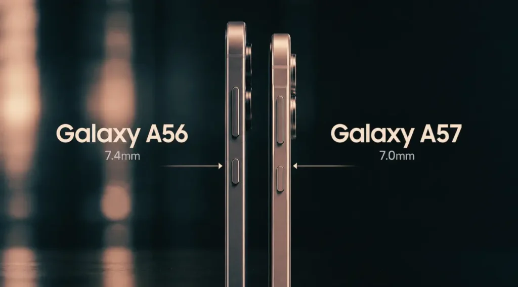 comparação Galaxy A57 vs Galaxy A56 design lateral espessura