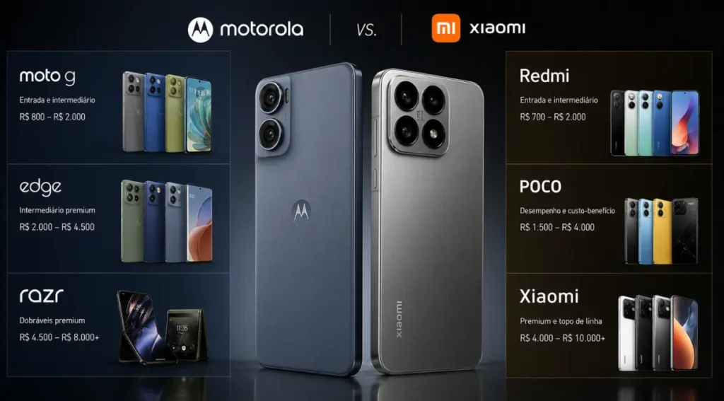 linhas celulares motorola xiaomi brasil 2026 comparativo
