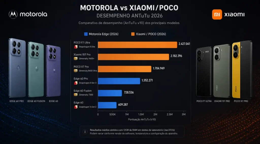 benchmark desempenho motorola xiaomi poco 2026 antutu