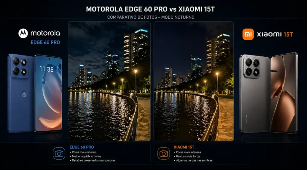comparativo fotografia noturna motorola edge xiaomi 2026
