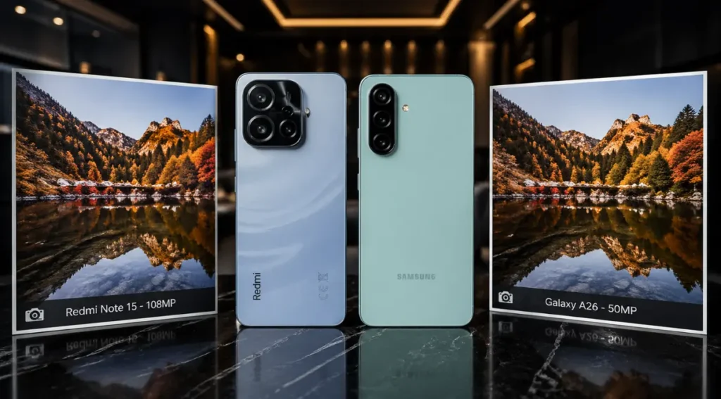 comparativo câmera celular intermediário 2026 108mp vs 50mp