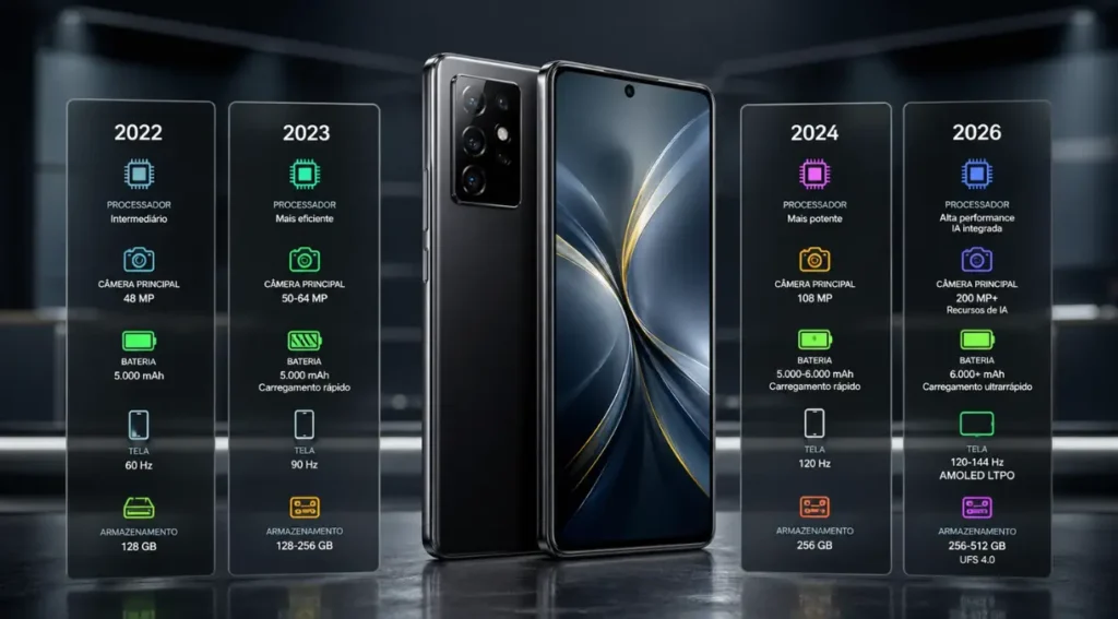 evolução celulares intermediários Brasil 2022 2026 recursos