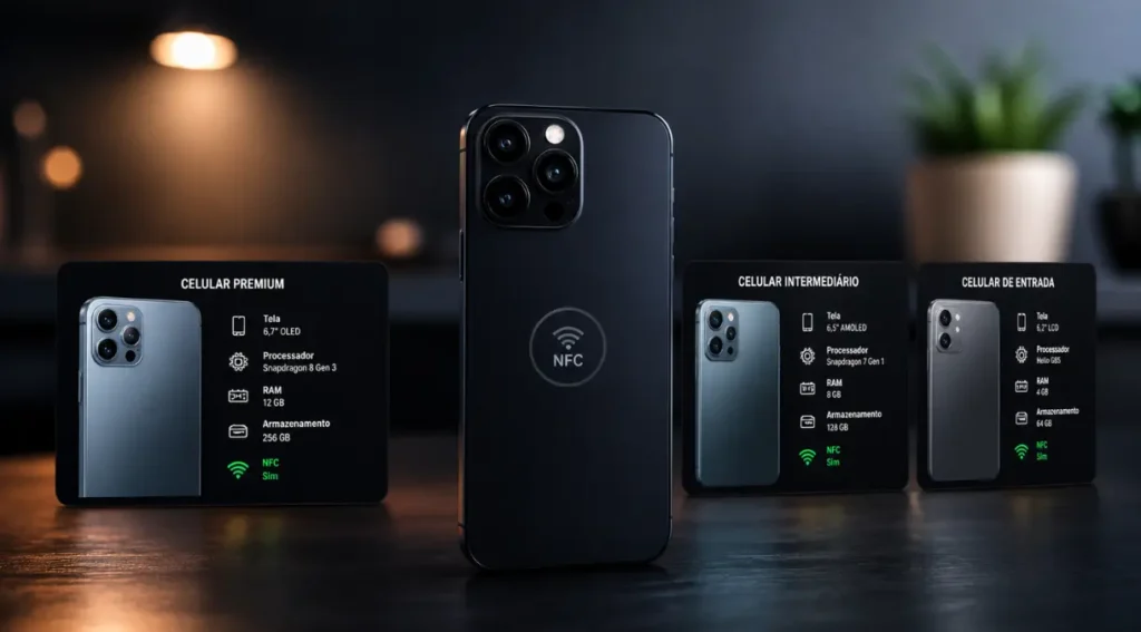 Celular com NFC: Guia Completo para Entender e Usar em 2026 4 melhores celulares com NFC 2026 comparação faixas de preço