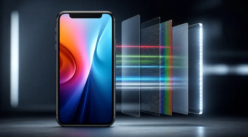 Celular LCD: Tudo o Que Você Precisa Saber em 2026 3 como funciona tela LCD IPS camadas diagrama