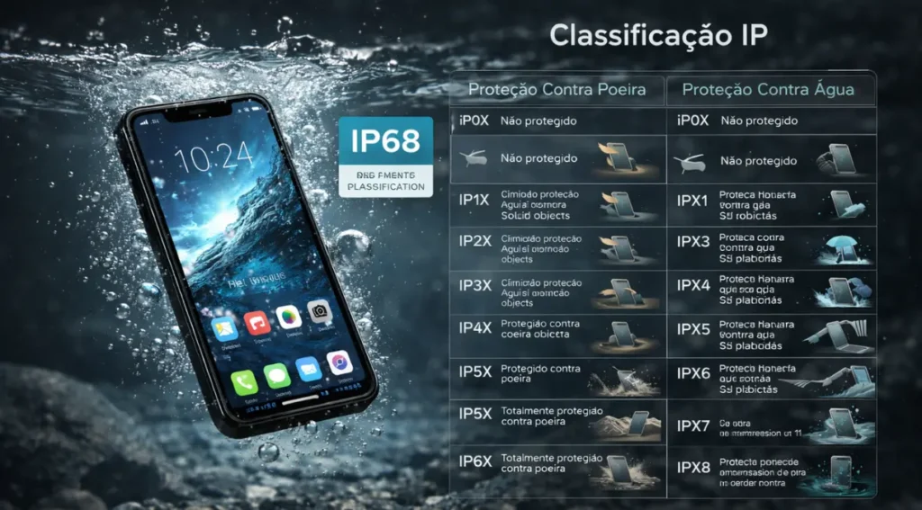 tabela certificação IP celular resistência água poeira explicacao