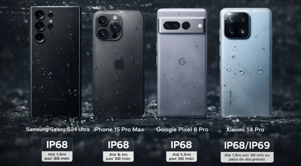 comparativo celulares IP68 iphone samsung xiaomi motorola