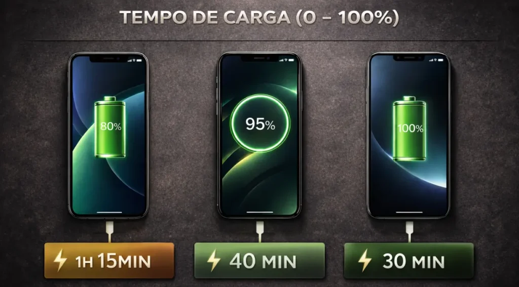 Celular com Melhor Bateria em 2026: Guia Completo para Escolher 4 comparativo carregamento rápido celulares 2026 tempo carga