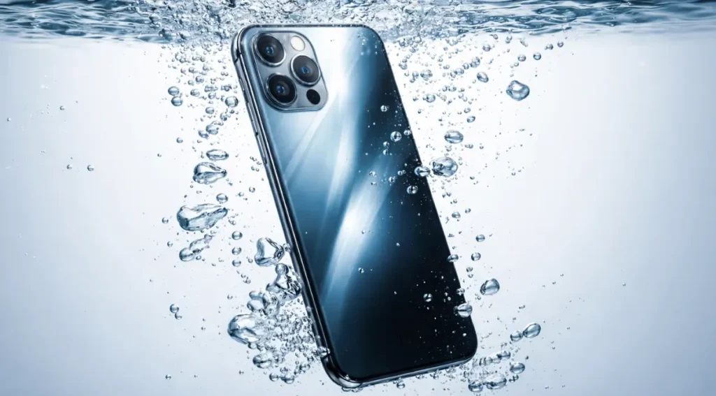 smartphone com certificação IP68 submerso em água