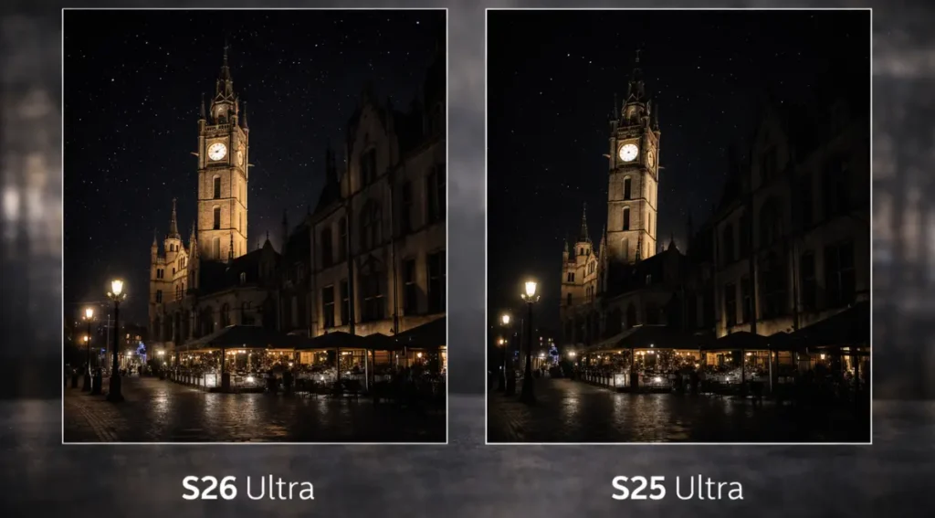 comparação câmera noturna Galaxy S26 Ultra vs S25 Ultra