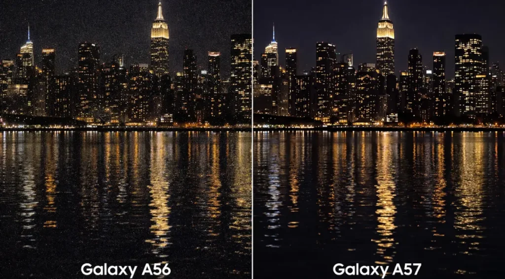 Galaxy A57 foto noturna Nightography comparação A56