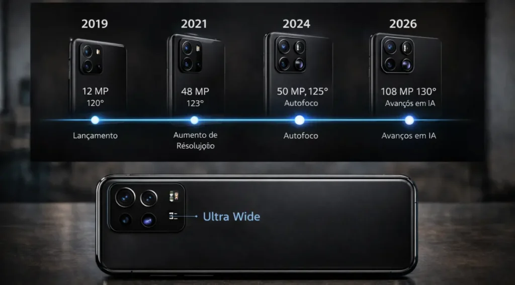 evolução câmera ultra wide smartphone 2019 2026 histórico