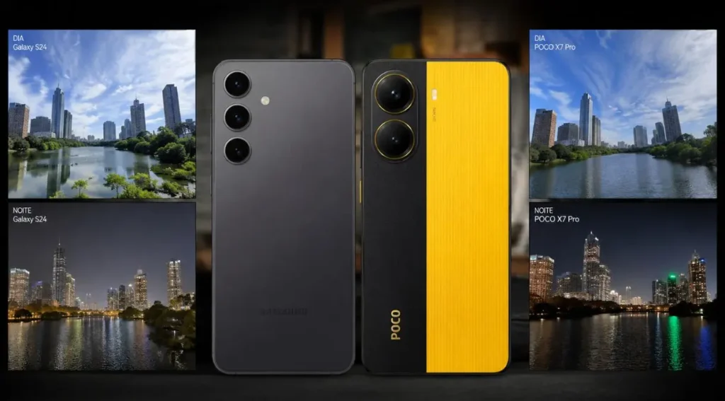 Galaxy S24 vs POCO X7 Pro: Qual Vale Mais a Pena em 2026? 5 comparação fotos câmera Galaxy S24 POCO X7 Pro luz natural noite
