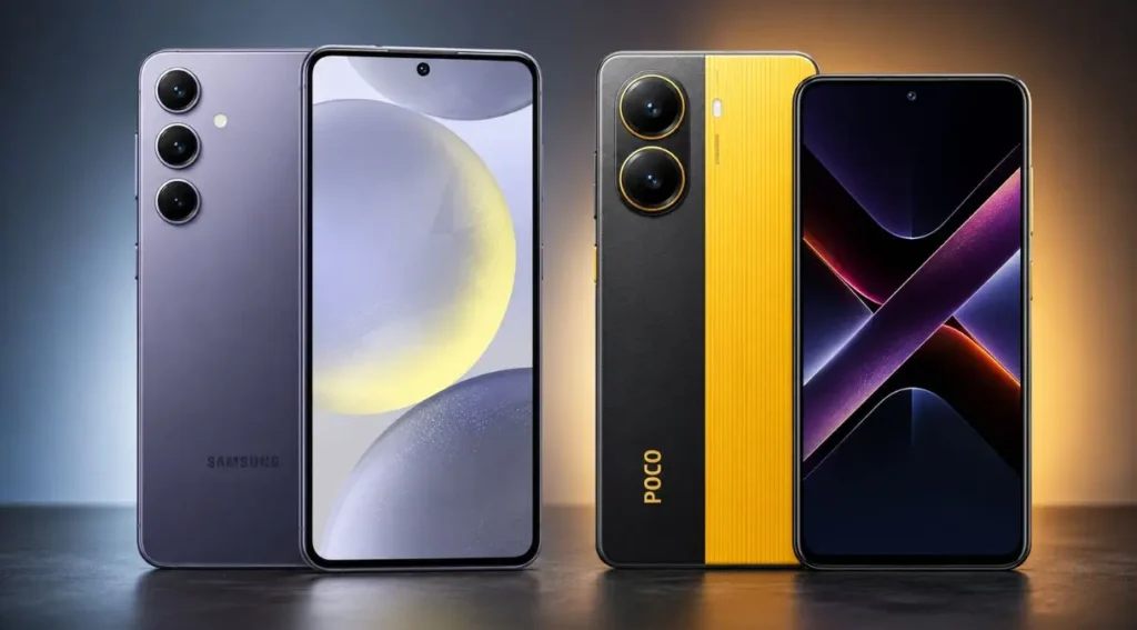 Galaxy S24 vs POCO X7 Pro: Qual Vale Mais a Pena em 2026? 2 Galaxy S24 vs POCO X7 Pro comparativo 2026 frente verso