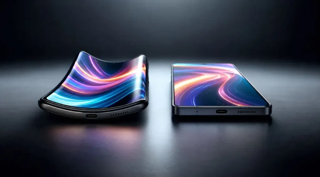 comparação tela pOLED curvada OLED plana smartphone