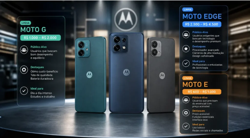 linhas Motorola 2026 comparação preço perfil usuário