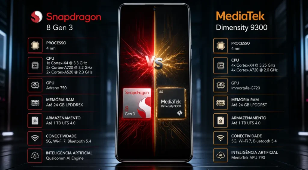 especificações snapdragon 8 elite gen 5 vs dimensity 9500 comparação técnica