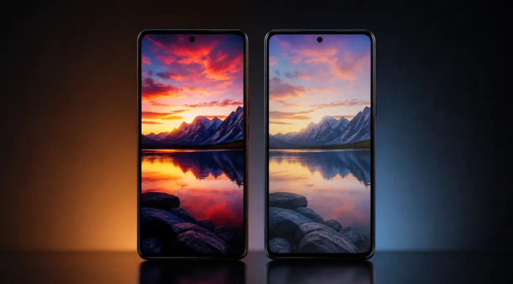 comparação tela AMOLED vs LCD smartphone