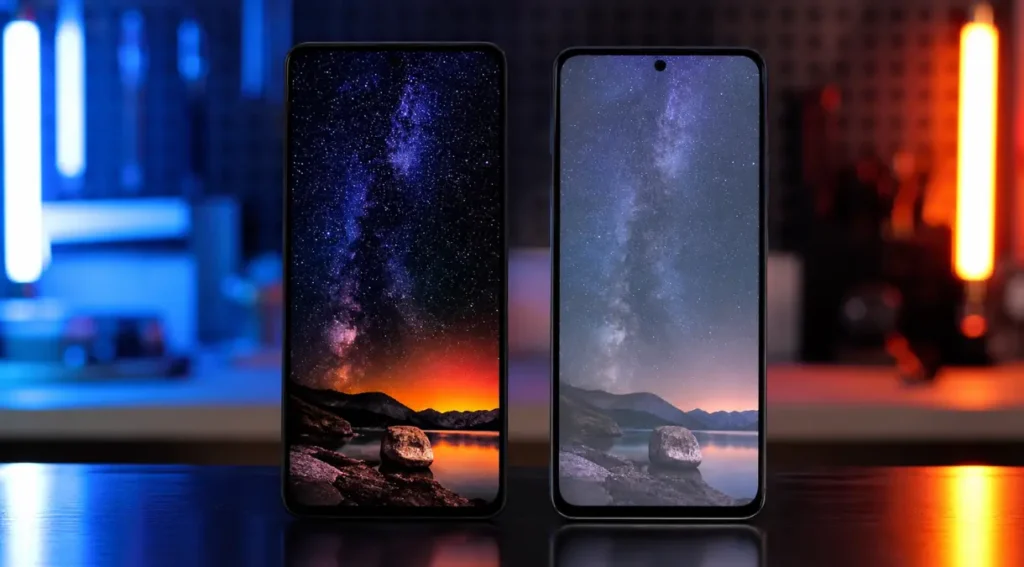comparação tela AMOLED LCD smartphone contraste cores