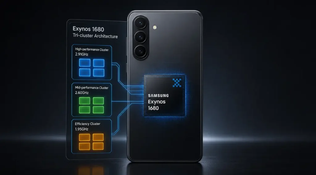 Exynos 1680 arquitetura CPU tri-cluster especificações técnicas