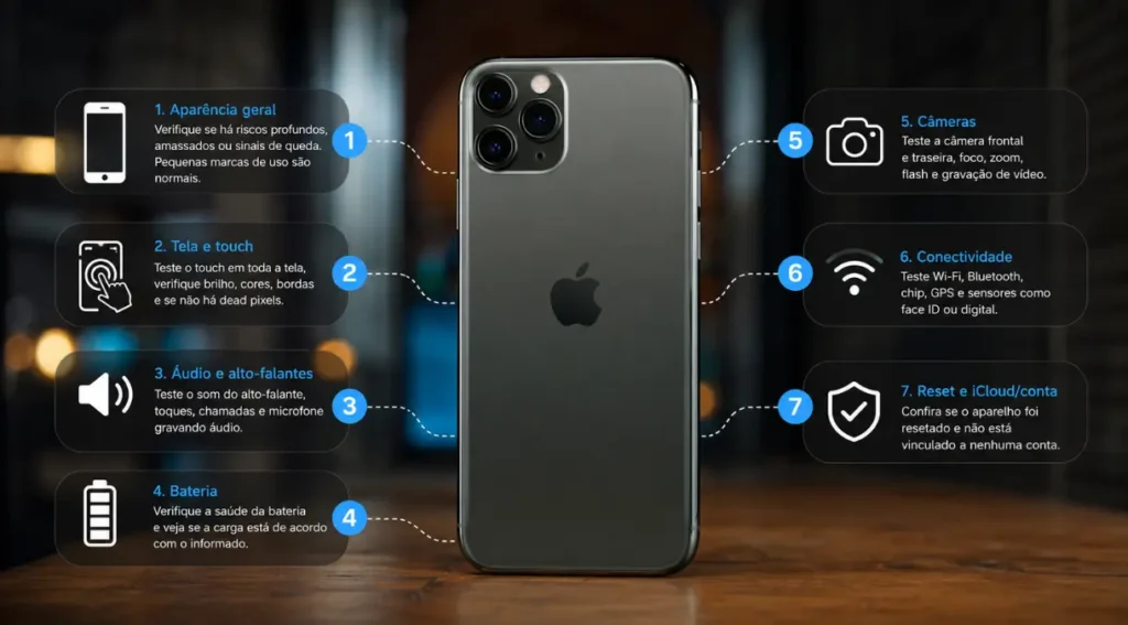 checklist testar celular recondicionado compra segura