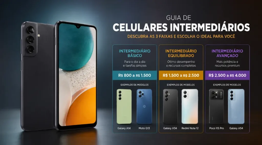 categorias celular intermediário 2026 faixa de preço Brasil