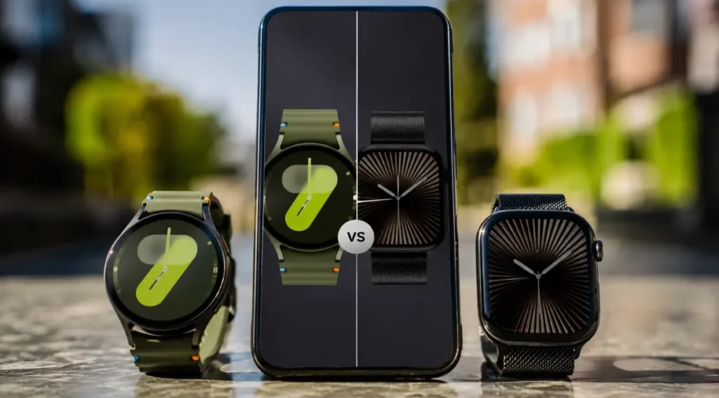 Galaxy Watch 7 Apple Watch Series 10 tela brilho comparação