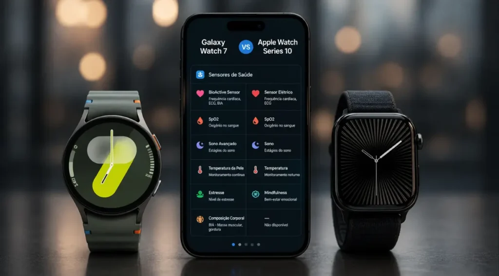 Galaxy Watch 7 Apple Watch Series 10 sensores saúde comparação