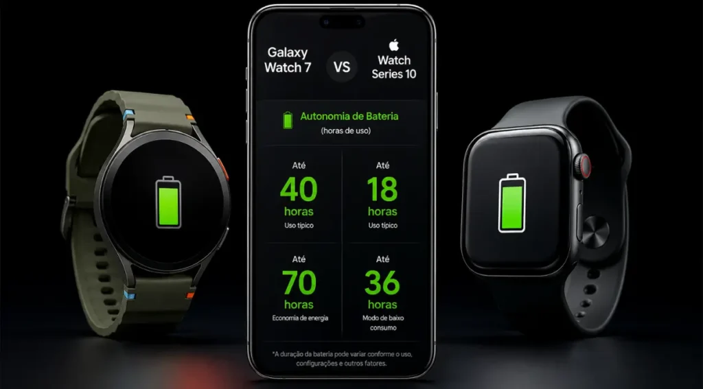 Galaxy Watch 7 Apple Watch Series 10 autonomia bateria comparação