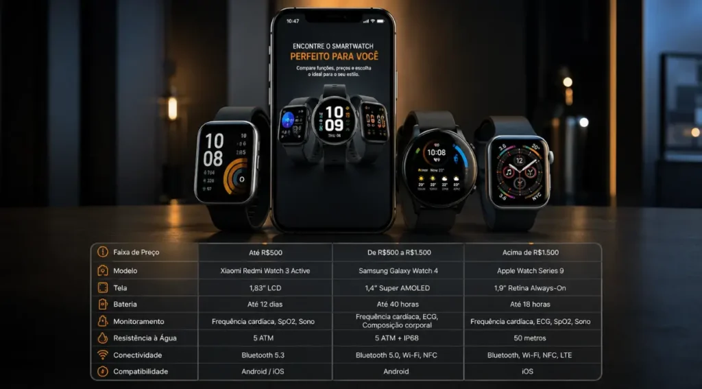comparativo smartwatch preço 2026 brasil custo beneficio
