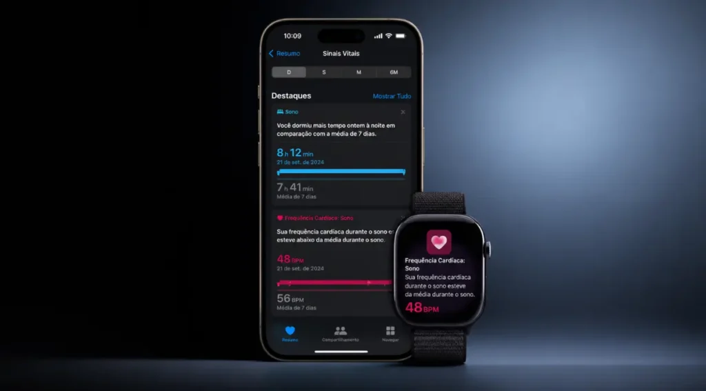 app sinais vitais iphone apple watch series 10 metricas sono frequencia cardiaca