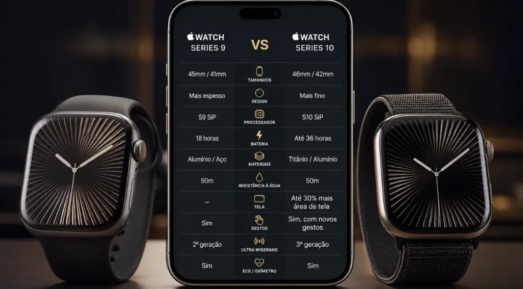 comparação apple watch series 9 vs series 10 diferenças upgrade