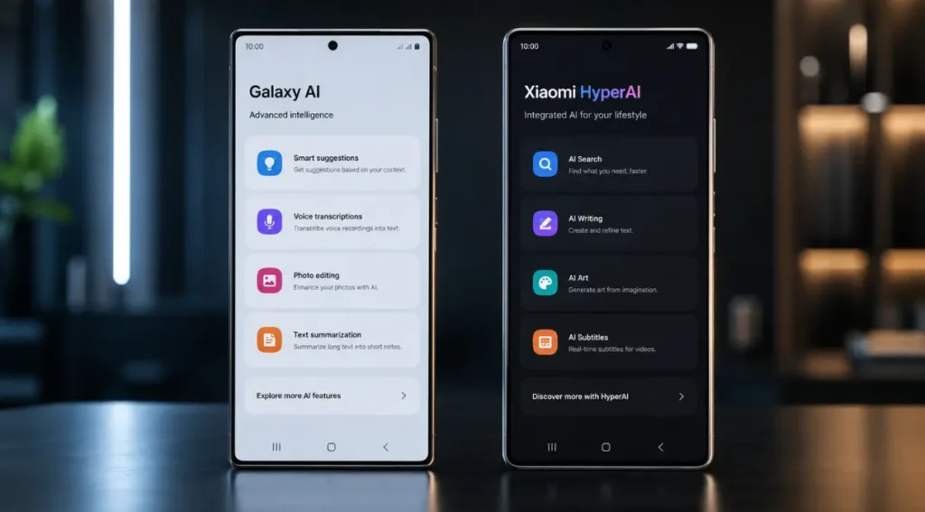 Galaxy AI vs HyperOS AI: Qual Inteligência Artificial é Melhor em 2026? 2 Galaxy AI vs HyperOS AI comparação smartphones 2026